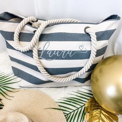 Bolso de bolsa de canvas a rayas personalizado para la escuela de playa de verano