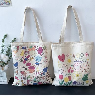 Cartoon Print Canvas Tote Bag para la vida escolar diaria Color ecológico y personalizado