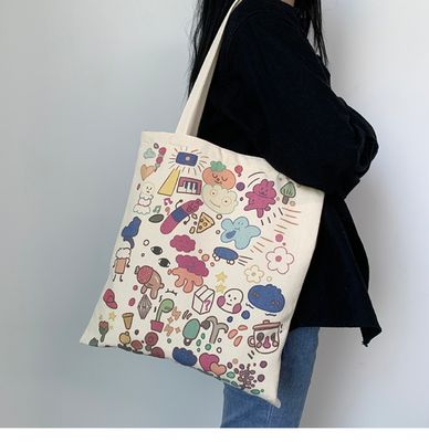 Cartoon Print Canvas Tote Bag para la vida escolar diaria Color ecológico y personalizado