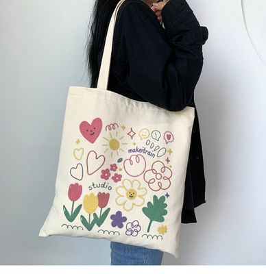 Cartoon Print Canvas Tote Bag para la vida escolar diaria Color ecológico y personalizado