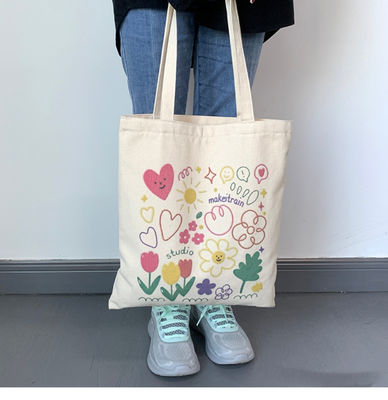 Cartoon Print Canvas Tote Bag para la vida escolar diaria Color ecológico y personalizado