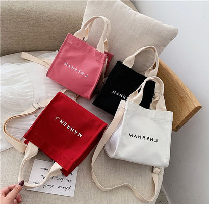 Color personalizado Mujer pequeña de lienzo de algodón Bolsa de compras con logotipo impreso a medida