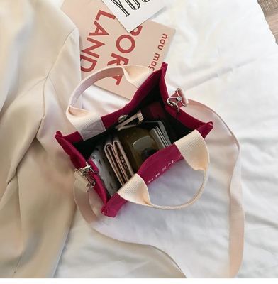 Color personalizado Mujer pequeña de lienzo de algodón Bolsa de compras con logotipo impreso a medida