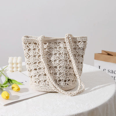 Simple Casual Summer Lady Straw Bolsa de balde hecha a mano para mujeres Bolsa de hombro de vacaciones en la playa