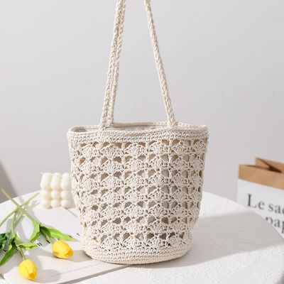 Simple Casual Summer Lady Straw Bolsa de balde hecha a mano para mujeres Bolsa de hombro de vacaciones en la playa