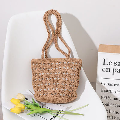 Simple Casual Summer Lady Straw Bolsa de balde hecha a mano para mujeres Bolsa de hombro de vacaciones en la playa