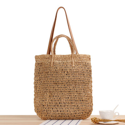 Género Bolso de hombro de verano para mujeres de paja hueca hecha a mano cuerda tejida