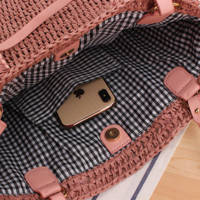 Género Bolso de hombro de verano para mujeres de paja hueca hecha a mano cuerda tejida