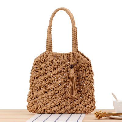 Bolso de hombro para mujeres de moda Tassel con toque tejido de paja y diseño de logotipo personalizado