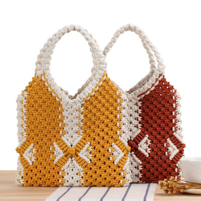 Bolso de playa de paja de verano de revestimiento de poliéster para mujeres Bolso de tejido de Bohemia de punto hecho a mano