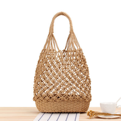 Lo más nuevo de moda de color personalizado de tejido hueco de tejido bolsas de playa de paja bolsa de toque