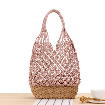 Lo más nuevo de moda de color personalizado de tejido hueco de tejido bolsas de playa de paja bolsa de toque