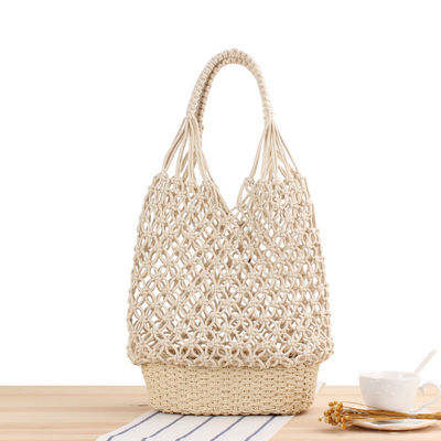 Lo más nuevo de moda de color personalizado de tejido hueco de tejido bolsas de playa de paja bolsa de toque