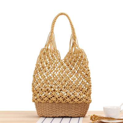 Lo más nuevo de moda de color personalizado de tejido hueco de tejido bolsas de playa de paja bolsa de toque