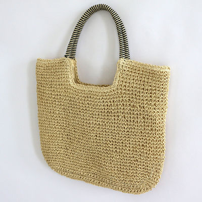Material de revestimiento de poliéster de mano Bolso de hombro de paja de mujer para la playa de verano Bolso de toque grande
