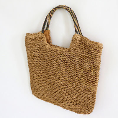 Material de revestimiento de poliéster de mano Bolso de hombro de paja de mujer para la playa de verano Bolso de toque grande