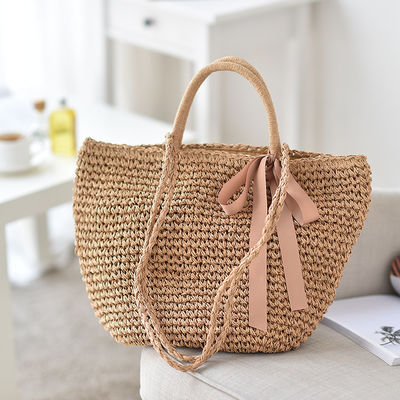 Bolso de paja tejido patrón de cubo para mujeres Bolso de playa Tote 2023 Ventas de temporada de playa