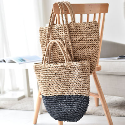 Bolso de paja tejido patrón de cubo para mujeres Bolso de playa Tote 2023 Ventas de temporada de playa