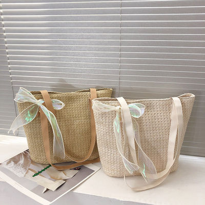 Bolso de mano de moda de mujeres de 2022 cierre de cremallera de gran capacidad bolso de toque de playa de paja