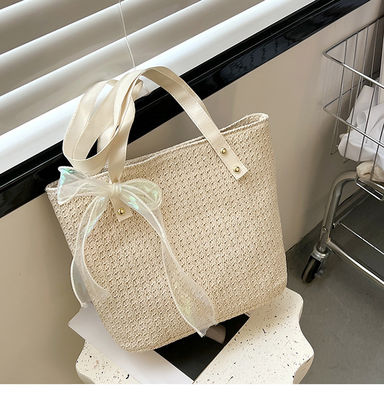 Bolso de mano de moda de mujeres de 2022 cierre de cremallera de gran capacidad bolso de toque de playa de paja