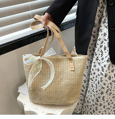 Bolso de mano de moda de mujeres de 2022 cierre de cremallera de gran capacidad bolso de toque de playa de paja
