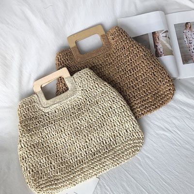 Ninguna decoración bolso de ratan portable bolso de paja de mujer para vacaciones de verano