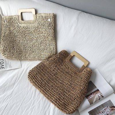 Ninguna decoración bolso de ratan portable bolso de paja de mujer para vacaciones de verano