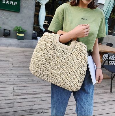 Ninguna decoración bolso de ratan portable bolso de paja de mujer para vacaciones de verano