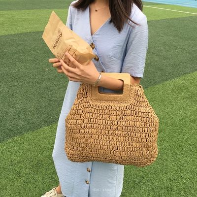 Ninguna decoración bolso de ratan portable bolso de paja de mujer para vacaciones de verano