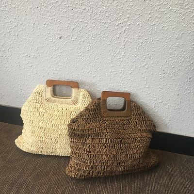 Ninguna decoración bolso de ratan portable bolso de paja de mujer para vacaciones de verano