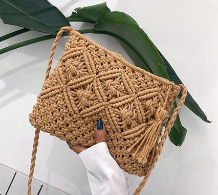 Otros patrones Tipo de algodón hecho a mano cuerda de paja de mujer bolsos de mano Vintage Tassels bolsos de playa