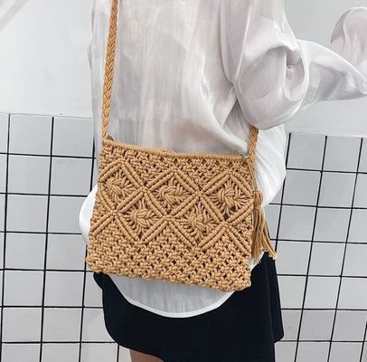 Otros patrones Tipo de algodón hecho a mano cuerda de paja de mujer bolsos de mano Vintage Tassels bolsos de playa