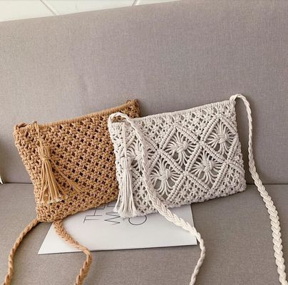 Otros patrones Tipo de algodón hecho a mano cuerda de paja de mujer bolsos de mano Vintage Tassels bolsos de playa