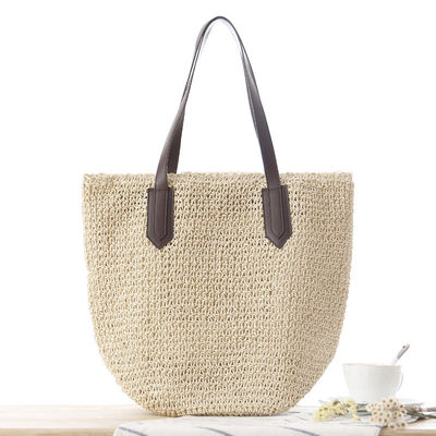 Mujeres bolsas de paja verano natural Raffia bolsas de paja de playa con dos asas más reciente llegada