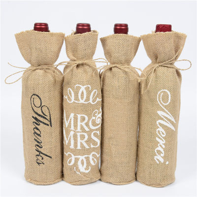 Botellas de vino de yute con cuerdas de dibujo Bolsas de regalo de vino reutilizables en color personalizado