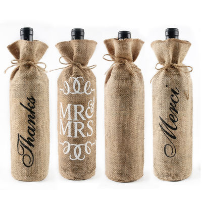 Botellas de vino de yute con cuerdas de dibujo Bolsas de regalo de vino reutilizables en color personalizado