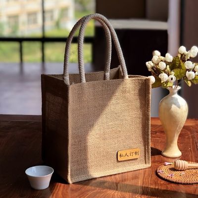 Bolsas de jute ecológicas con logotipo impreso personalizado y asas de cuero