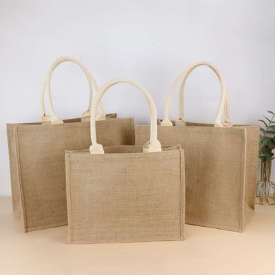 Bolsas de jute ecológicas con logotipo impreso personalizado y asas de cuero