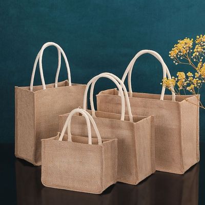Bolsas de jute ecológicas con logotipo impreso personalizado y asas de cuero