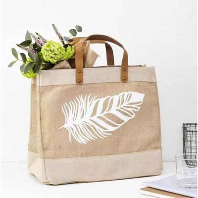 Vida escolar diaria Bolsa de yute personalizada reciclada Bolsas de yute con mangos de cuero