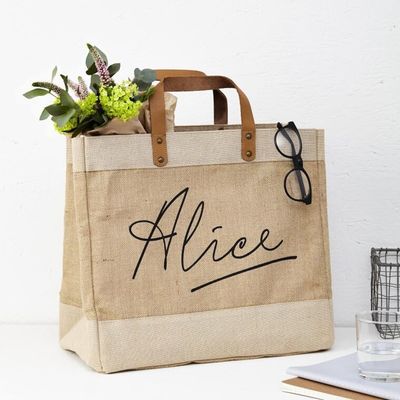 Vida escolar diaria Bolsa de yute personalizada reciclada Bolsas de yute con mangos de cuero