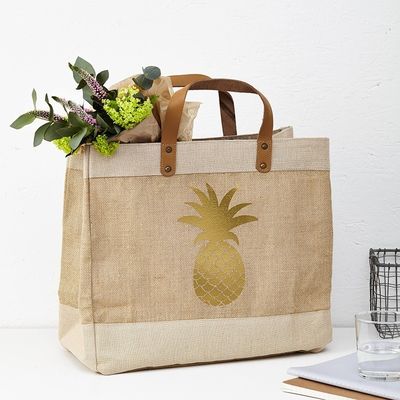 Vida escolar diaria Bolsa de yute personalizada reciclada Bolsas de yute con mangos de cuero