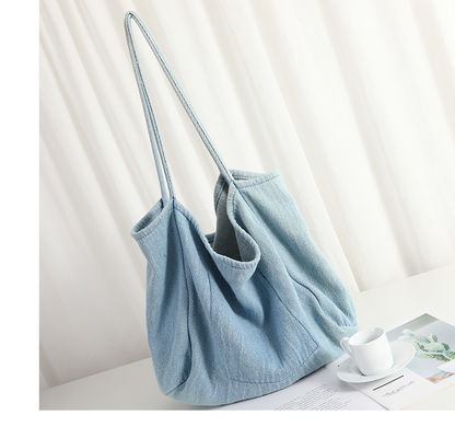 Bolso de compras ecológico de denim ligero con dibujos animados