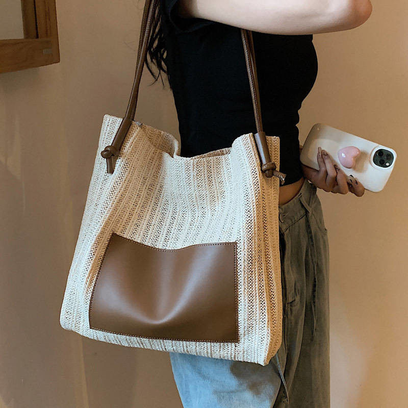 Tote casual personalizado para mujeres con dos mangos / correas Summer Sea Beach Trim Raffia Bag