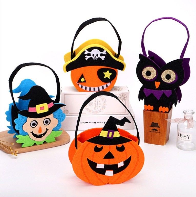 Bolsa de Halloween sin tejido con decoración de tela de feltro de calabaza fantasma