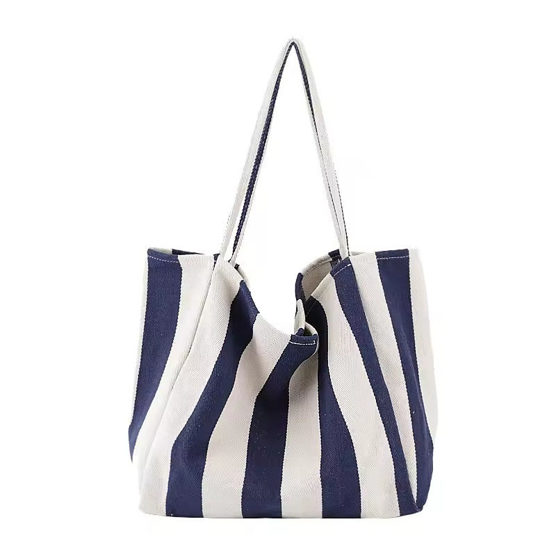 Bolso de lienzo de algodón de color personalizado para compras OEM / ODM aceptable Bolso de toque rayado