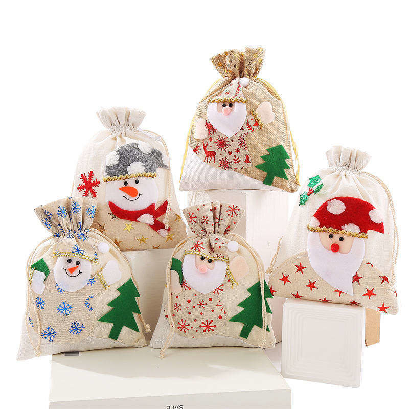 OEM/ODM aceptado de lienzo Santa bolso de galletas para Navidad Barco de punto bolsas de regalos de borla