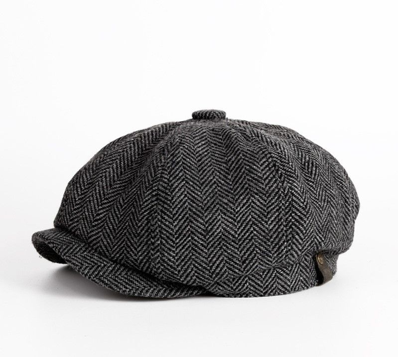 Sombrero masculino de primavera y otoño Boina de lana teñida sencilla con diseño octogonal retro de Inglaterra