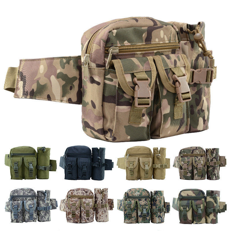 Color personalizado Oem Hombres Camo Tactical Fanny Pack Utilidad Bolsa de cintura con botella de agua