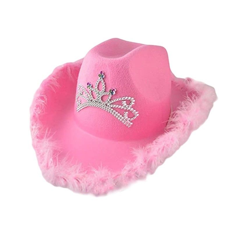 Sombrero de vaquero occidental rosa con corona rosa claro y logotipo personalizable